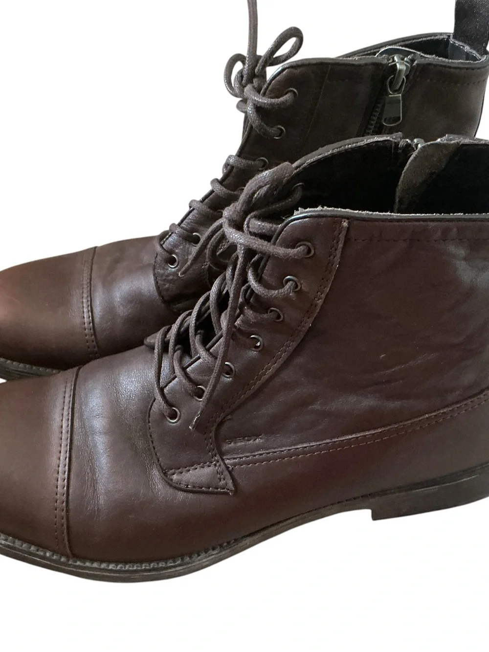 Geox brown leather boots size 10 cap-toe lace up